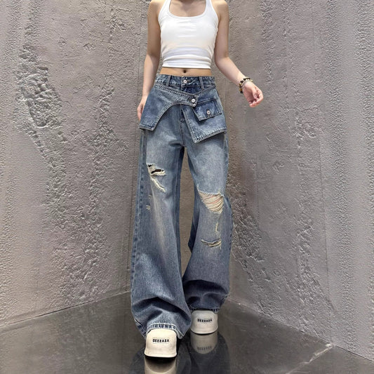 Spicy Girl Layered: Faux Two-Piece Wide-Leg Denim 2026