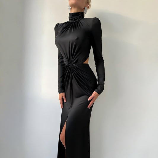 Abito Lungo "Fandi" in Milk Silk – Design Backless con Zip in Metallo