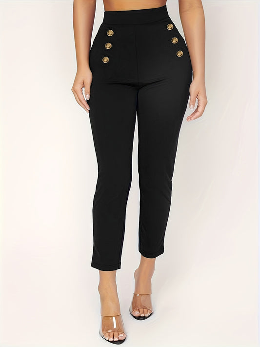Pantaloni Skinny a Vita Alta con Dettaglio Double-Breasted