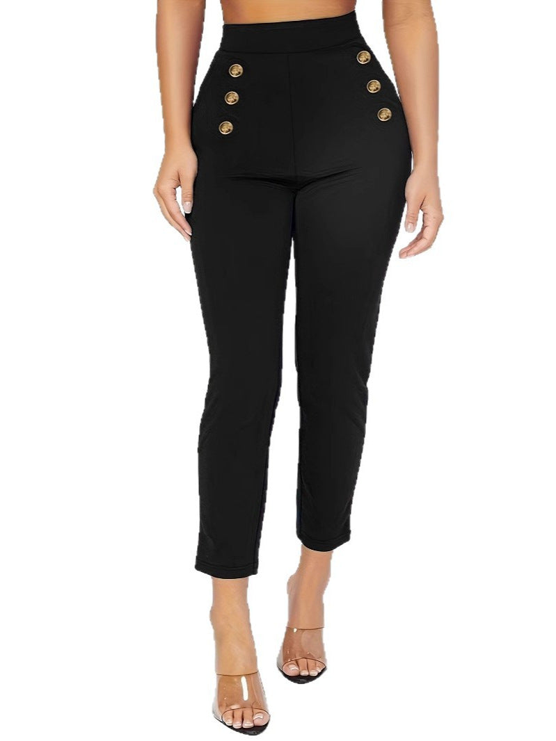Pantaloni Skinny a Vita Alta con Dettaglio Double-Breasted