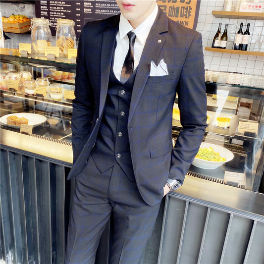 Completo Tre Pezzi Slim Fit con Trama a Quadri e Struttura High-Definition