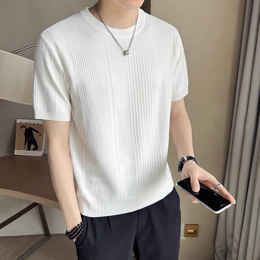 T-Shirt Round-Neck Slim Fit con Effetto Cooling e Struttura No-Iron