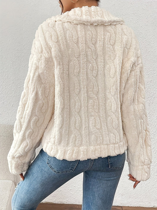 Giacca in Pelliccia Ecologica con Trama a Treccia e Revers Iconico