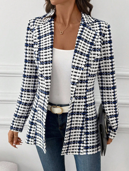 Blazer Monopetto a Quadri con Silhouette Straight-Cylindrical