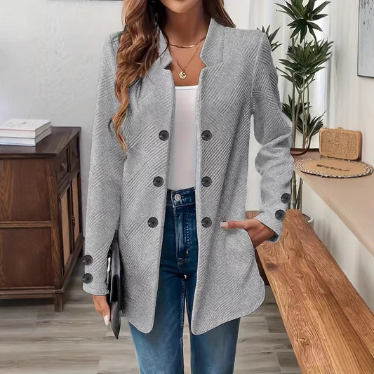 Giacca Strutturata con Stand Collar e Trama Evoluta