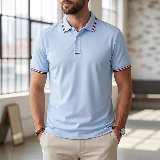 Polo a Manica Corta in Tessuto High-Elastic con Dettaglio Slit