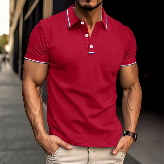 Polo a Manica Corta con Placket a Contrasto e Finitura Tech-Elasticity