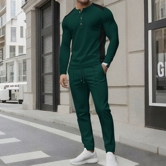 Set Coordinato con Maglia a Collo Alto, Bottoni Bicolore e Pantaloni Tecnici