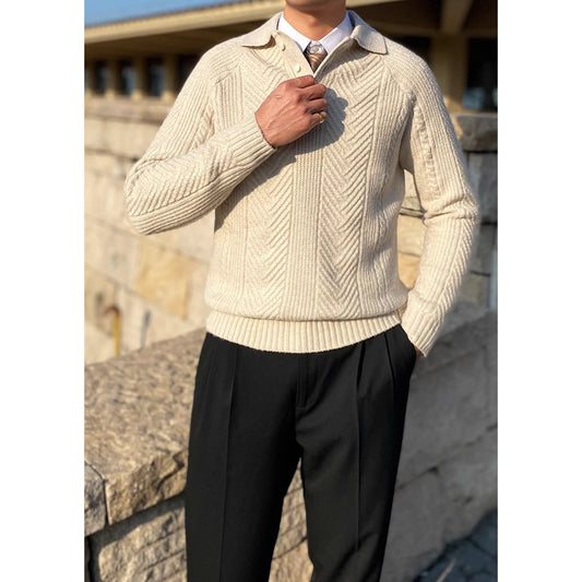 Polo in Maglia Intrecciata con Risvolto e Silhouette Business-Ready