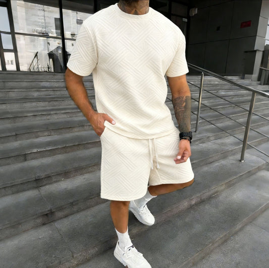 Set Coordinato con T-shirt Girocollo e Shorts in Tessuto Tecnico Strutturato