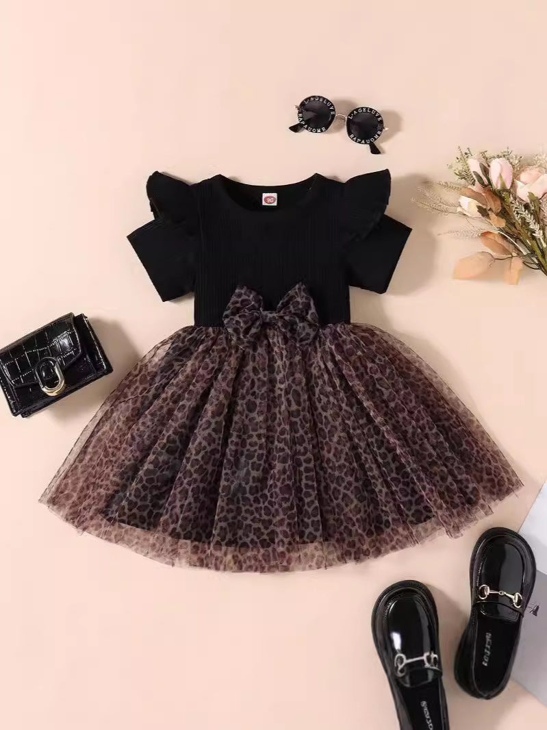 Abito Splicing-Style in Cotone Soft-Touch con Pattern Leopard e Dettagli Mesh