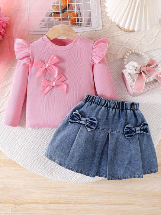 Completo Due Pezzi in Cotone Soft-Touch con Dettaglio Bow e Silhouette Skirt-Set