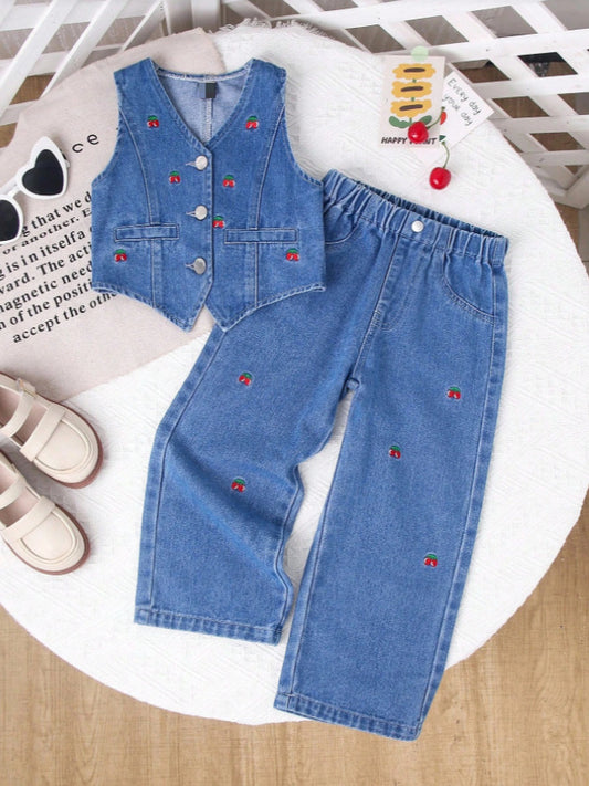 Set Due Pezzi in Soft-Denim con Cardigan Monopetto e Trousers Coordinati