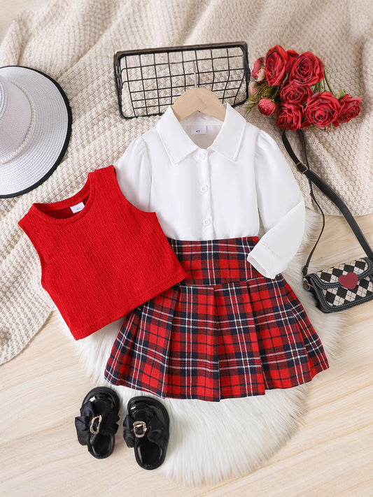 Completo Tre Pezzi in Cotone Soft-Touch con Trama a Griglia e Silhouette Skirt-Suit