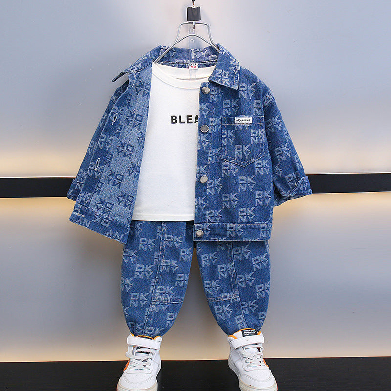 Set Due Pezzi in Cotone "Cowboy Blue" con Trama Lavorata