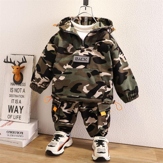 Set Coordinato in Cotone "Military-Green" con Cappuccio Integrato