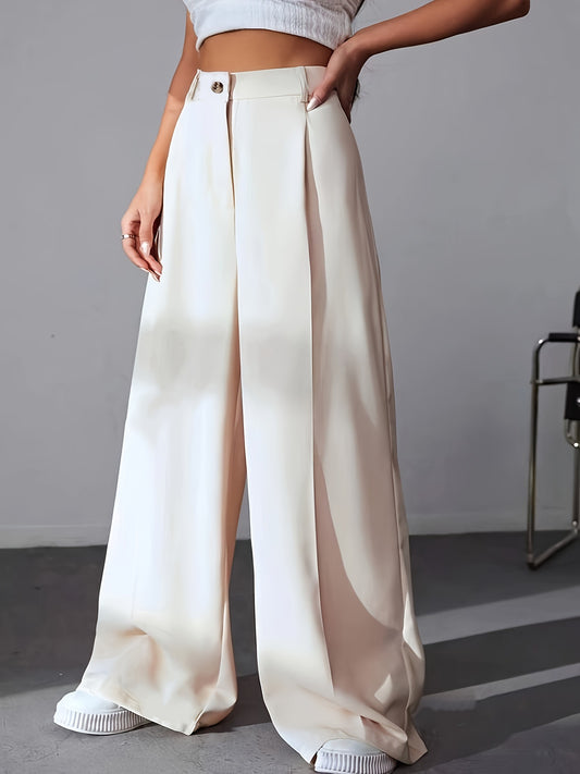 Pantaloni Sartoriali a Gamba Dritta con Vita Alta e Dettagli Bottone