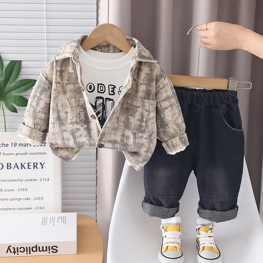 Completo Tre Pezzi in Cotone con Motivo Camouflage e Design Pullover