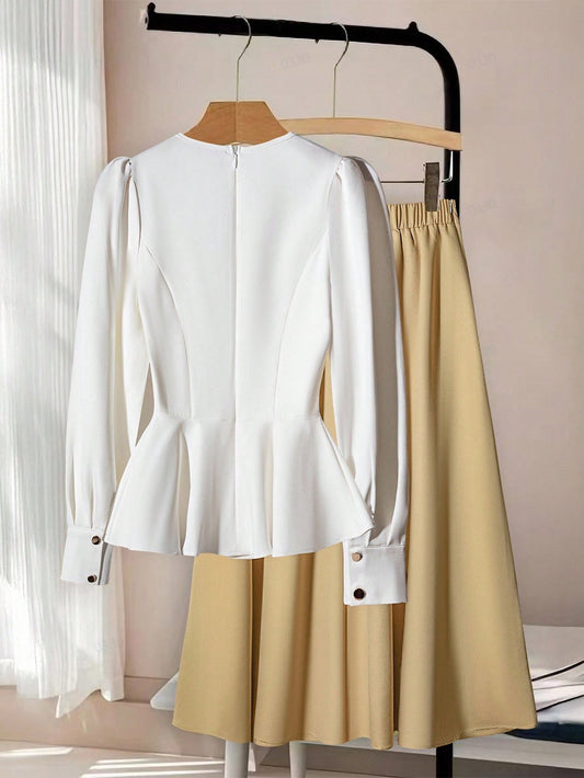 Completo "Small Suit" con Blazer e Gonna Lunga in Design Contrast Splicing