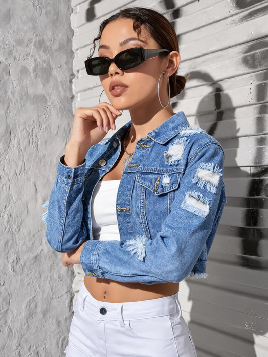 Giacca Denim "Neutral Style" con Colletto a Revers e Silhouette Street Fashion