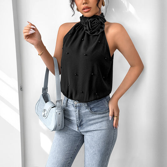 Jumpsuit "Elegant Sculpt" Sleeveless con Decorazioni 3D e Silhouette High-Waist