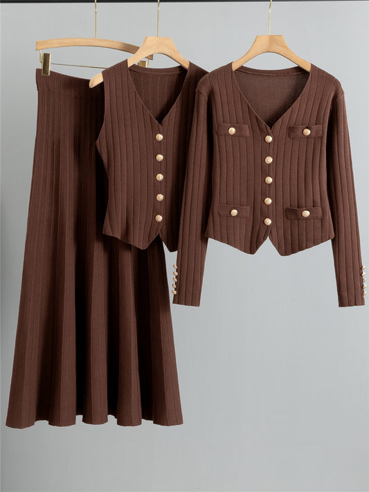Completo Gonna Casual Pleated Knit Suit