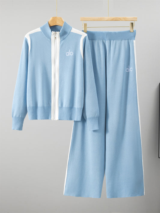 Completo Casual Pantalone Knit Contrast Zip