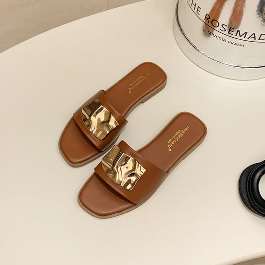 Sandalo Flat Single Strap Metal