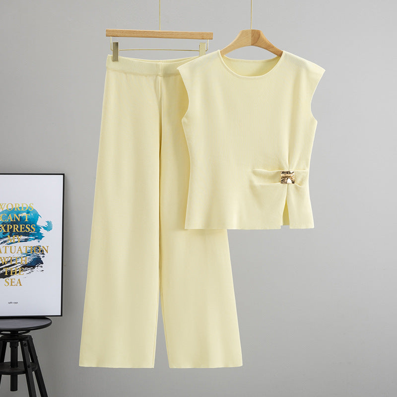 Completo Casual Pantalone Irregular Vest Knit Suit