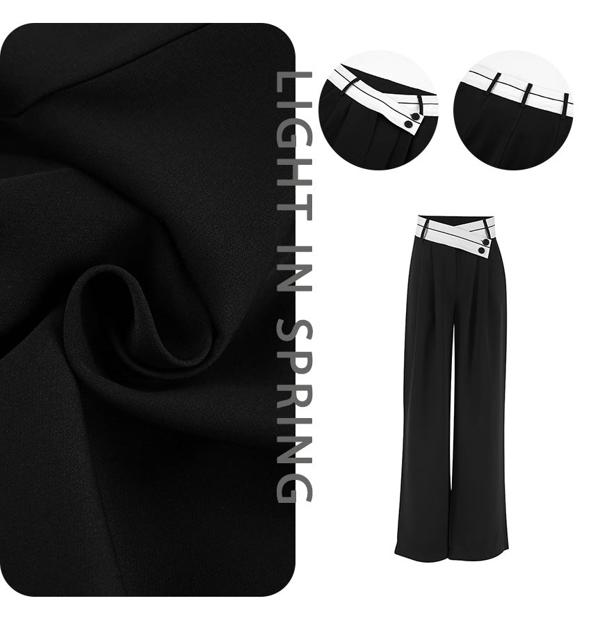 Wide Leg Pants "Temperament Commuting" con Dettagli Pleats e Vita Alta