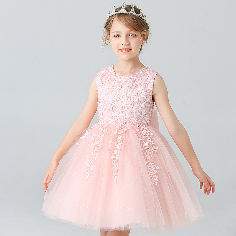 Abito da Sera in Misto Cotone con Trame in Pizzo e Mesh Plissettato