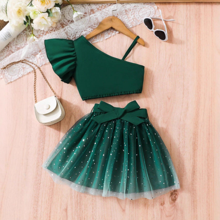 Completo Due Pezzi in Tessuto Knitted con Dettagli in Tulle e Silhouette Europe & America