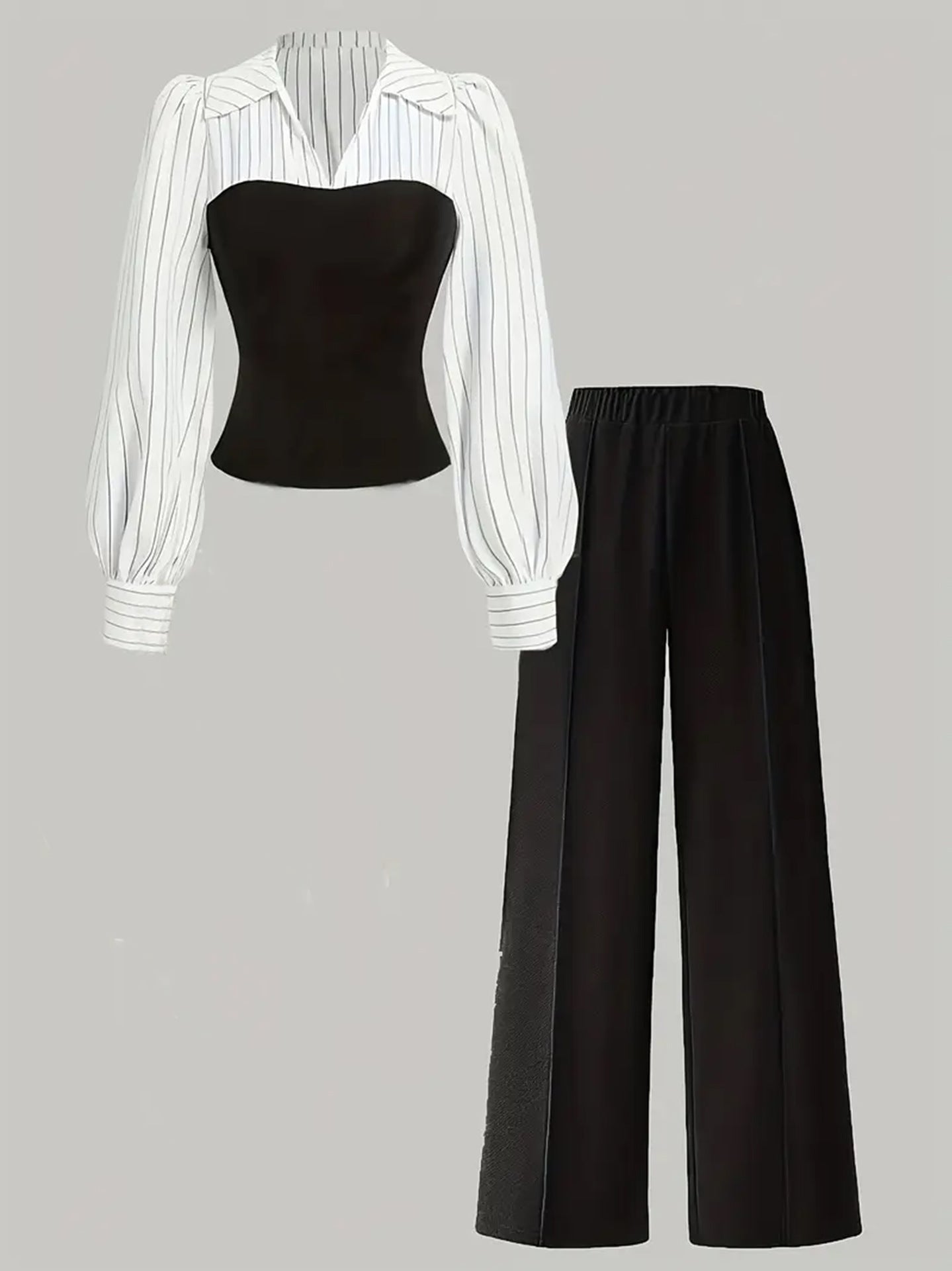 Completo Two-Piece "Lazy Style" con Camicia a Maniche Lunghe e Design Contrast Splicing
