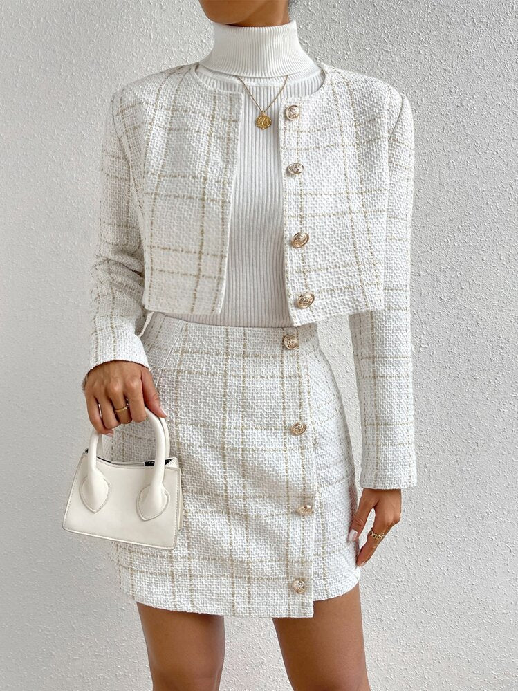 Completo a Due Pezzi con Giacca Girocollo e Gonna Hip-Skirt