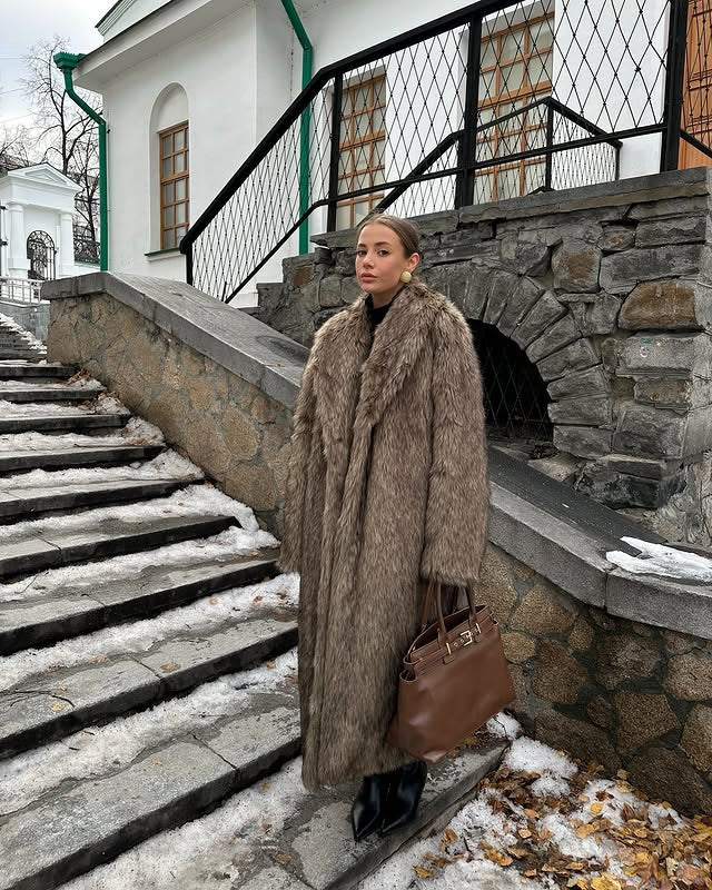 Apricot Red Long Coat New Faux Fur Fur Coat Brown Coffee Color Thickened Winter Warm Coat Extended