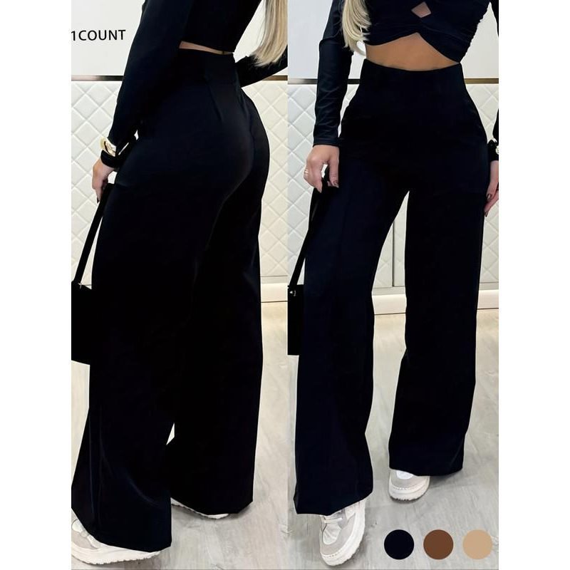 Pantalone Wide-Leg con Dettaglio Doppio Petto ed Elastic Waist