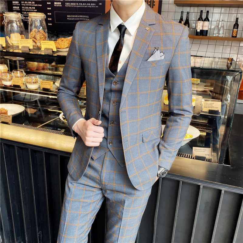Completo Tre Pezzi Slim Fit con Trama a Quadri e Struttura High-Definition