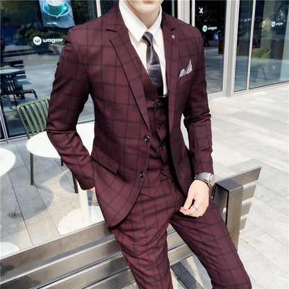 Completo Tre Pezzi Slim Fit con Trama a Quadri e Struttura High-Definition