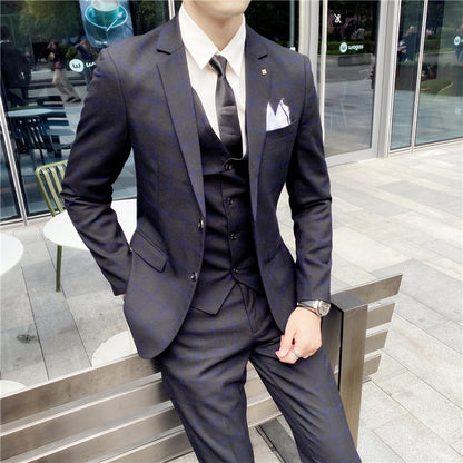 Completo Tre Pezzi Slim Fit con Trama a Quadri e Struttura High-Definition