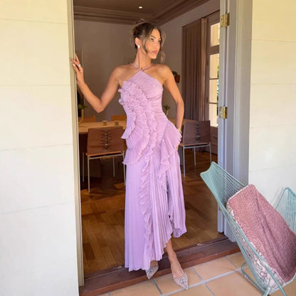 Abito Plissettato con Scollo all'Americana e Schiena Scoperta