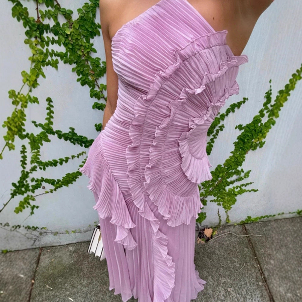 Abito Plissettato con Scollo all'Americana e Schiena Scoperta