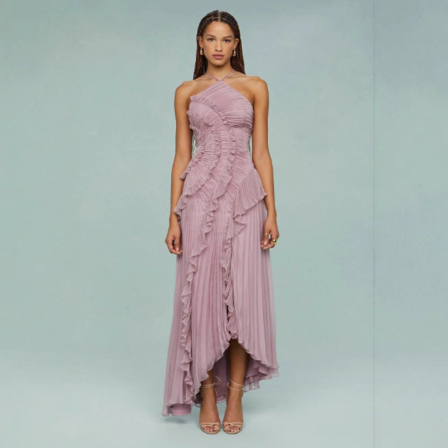 Abito Plissettato con Scollo all'Americana e Schiena Scoperta