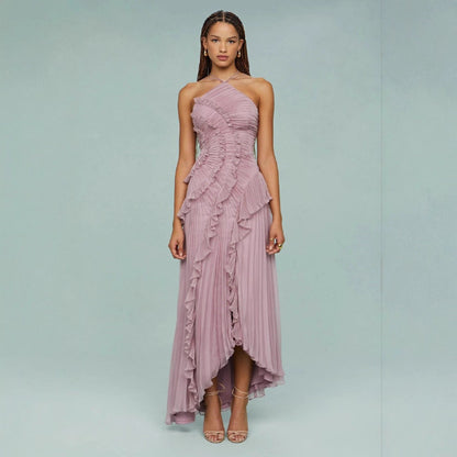 Abito Plissettato con Scollo all'Americana e Schiena Scoperta