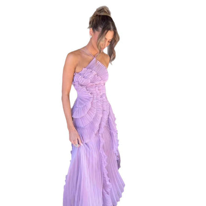 Abito Plissettato con Scollo all'Americana e Schiena Scoperta