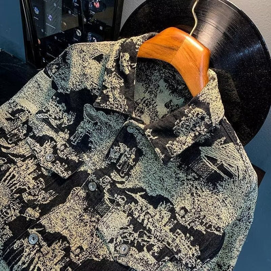 Giacca Denim Retro con Ricami e Texture Vintage