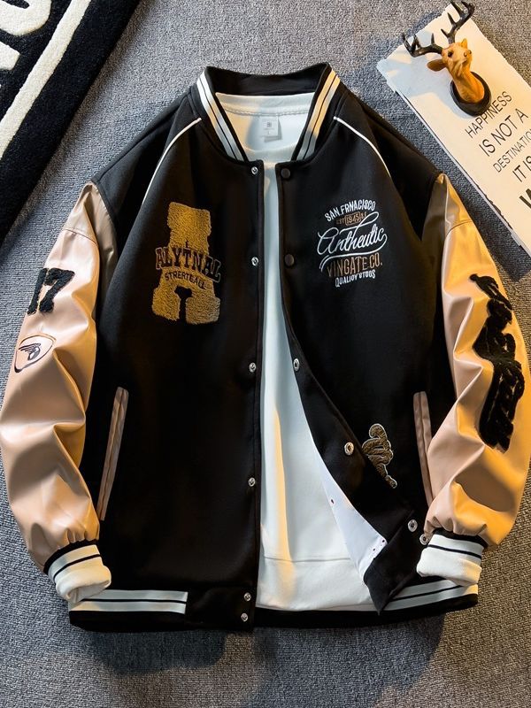 Bomber "Leather-Sleeve" con Ricami American Heritage