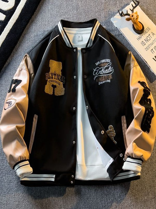 Bomber "Leather-Sleeve" con Ricami American Heritage