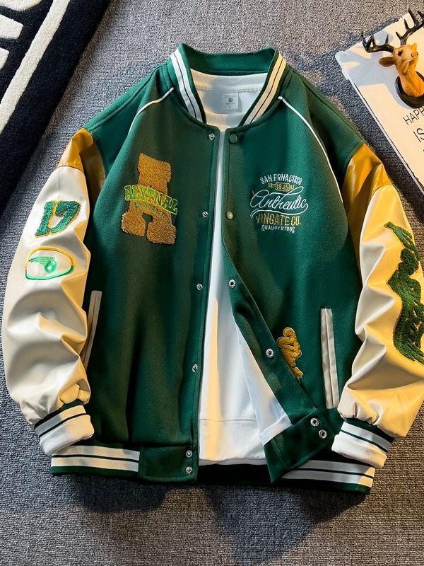 Bomber "Leather-Sleeve" con Ricami American Heritage