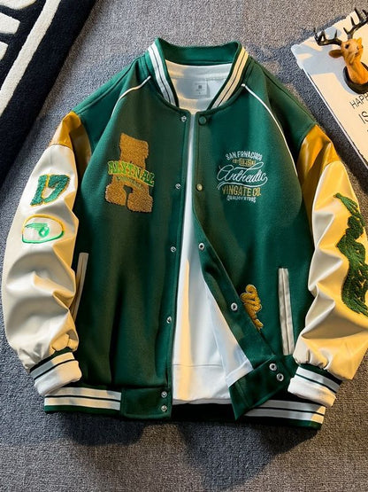 Bomber "Leather-Sleeve" con Ricami American Heritage