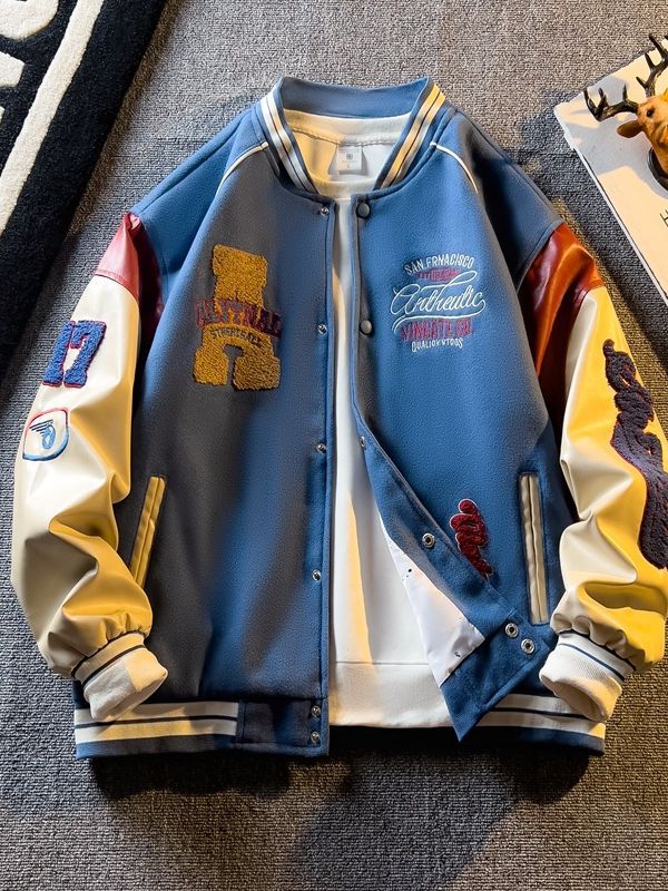 Bomber "Leather-Sleeve" con Ricami American Heritage